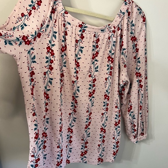 Old Navy Relaxed Baby Pink Floral-Print Boho Square Neck Blouse - Sz L Spring - Picture 4 of 6